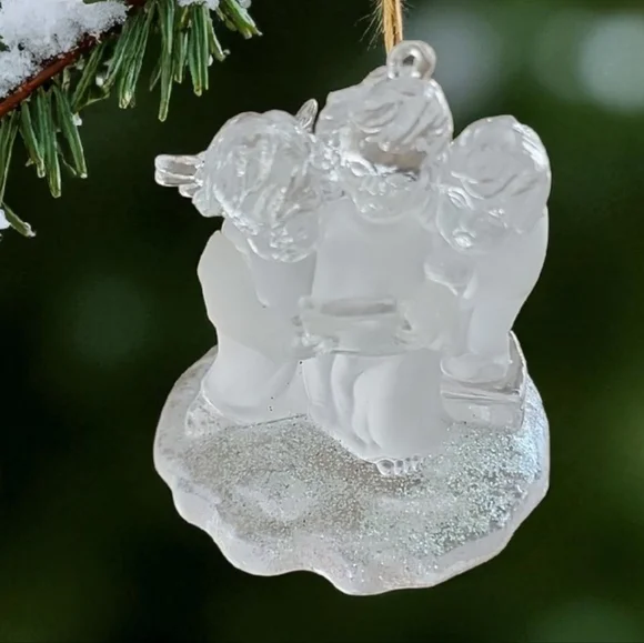 Frosted Acrylic Cherub Carolers Ornament - Picture 1 of 8